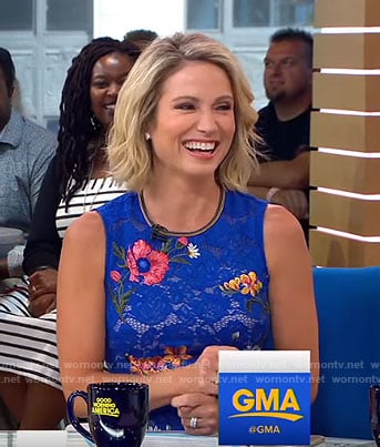 Amy's blue floral embroidered lace dress on Good Morning America