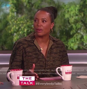 Aisha's camouflage jumpsuit on The Talk