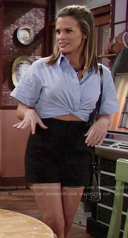 Chelsea's blue cropped shirt on The Young and the Restless