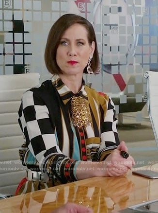 Diana's geometric print shirtdress on Younger