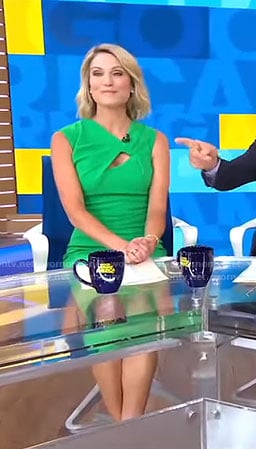 Amy's green asymmetric neck dress on Good Morning Ameica