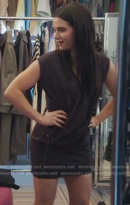 Jane's draped lace-up mini dress on The Bold Type