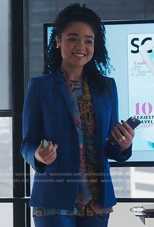 Kat's floral and tiger print blouse on The Bold Type