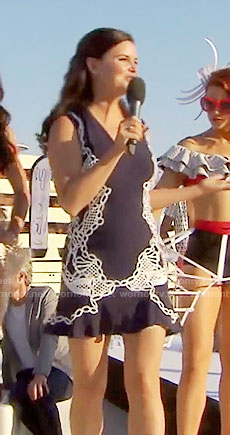 Katie's navy dress with white embroidery in Monaco on The Bold and the Beautiful