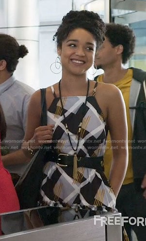 Kat's geometric print midi dress on The Bold Type