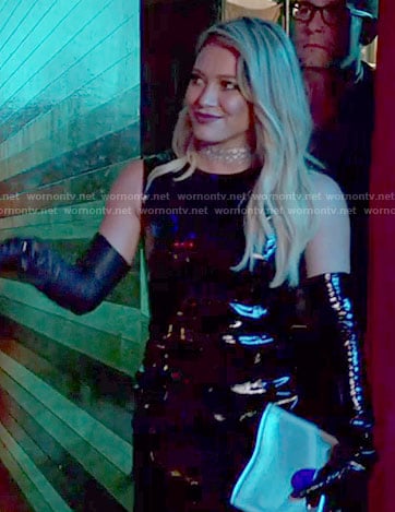 Kelsey's black patent leather dress on Younger