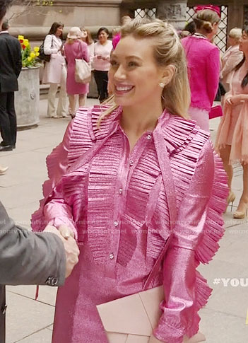 Kelsey's metallic pink ruffled dress on Younger