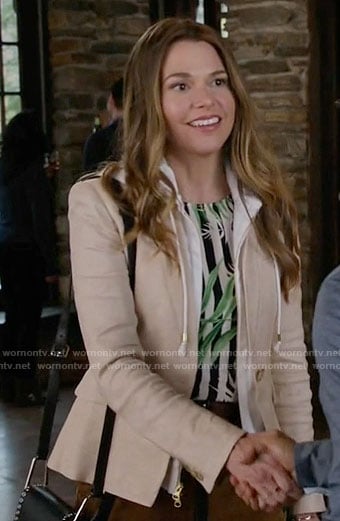 Liza's beige hooded blazer on Younger