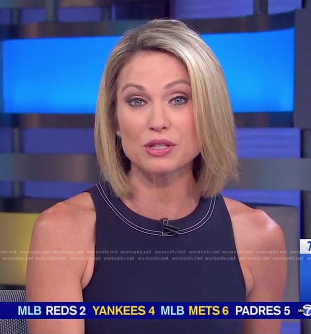 Amy's navy sleeveless layered dress on Good Morning America
