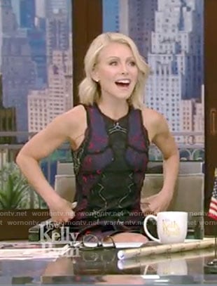 Kelly's navy tiered lace dress on Live with Kelly and Ryan