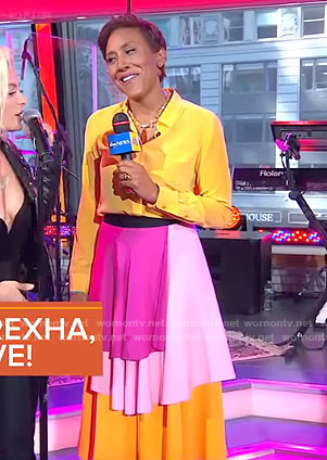 Robin's yellow shirt and layered skirt on Good Morning America