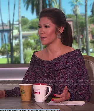 Julie's purple floral off shoulder top on The Talk