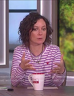 Sara's purple striped long sleeve top on The Talk