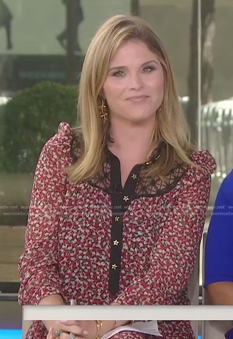 Jenna's red floral dress with star buttons on Today