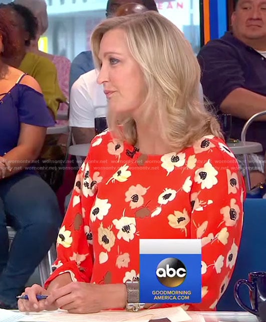 Lara's red floral long sleeve top on Good Morning America