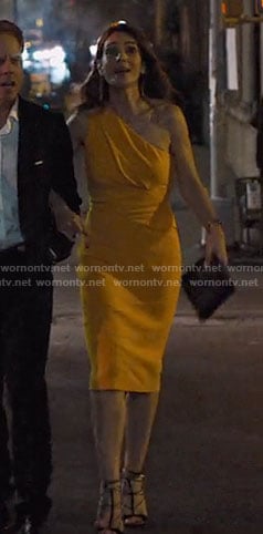 Sam's orange one-shoulder dress on Friends from College