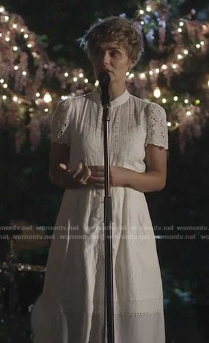 Scarlett's white eyelet shirtdress on Nashville