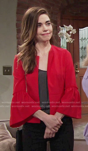 Victoria's red bell-sleeve jacket on The Young and the Restless
