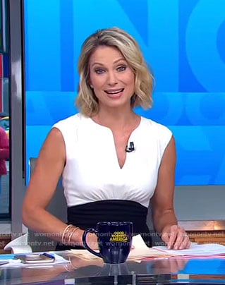 Amy's white and black color-block v-neck dress on Good Morning America