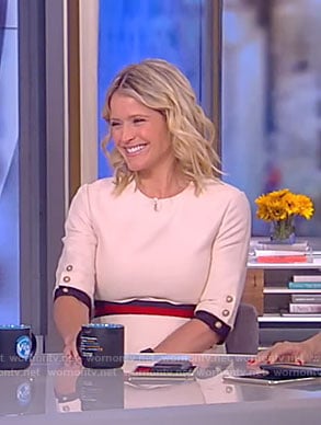 Sara's white dress with pearl button cuffs on The View