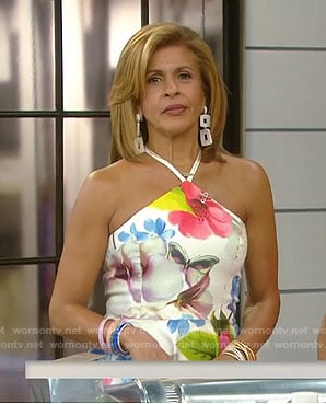 Hoda's white floral halter neck dress on Today