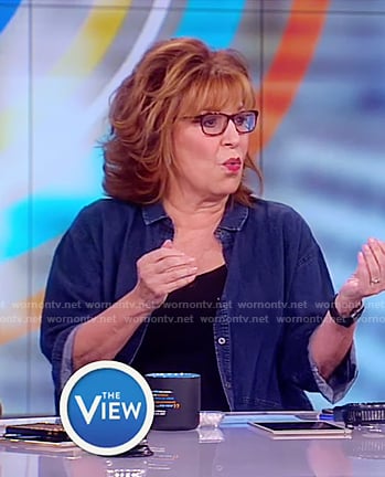 Joy's denim short sleeve button top on The View