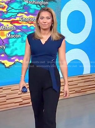 Ginger's blue and black belted jumpsuit on Good Morning America