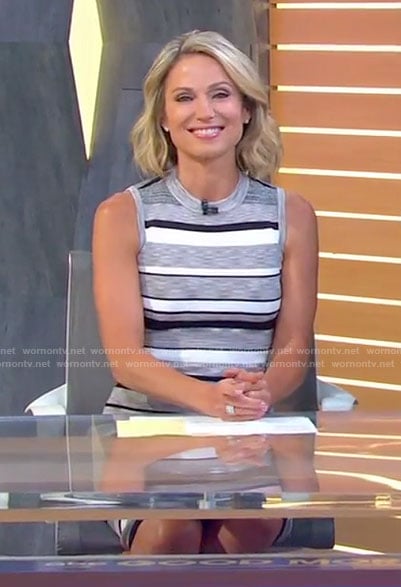 Amy's grey striped sleeveless dress on Good Morning America
