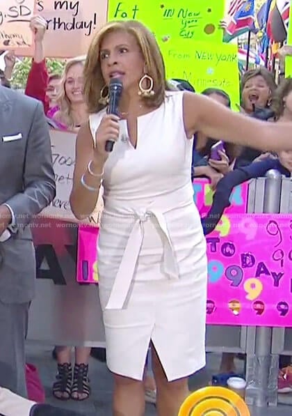 Hoda's cream split neck sleeveless dress on Today
