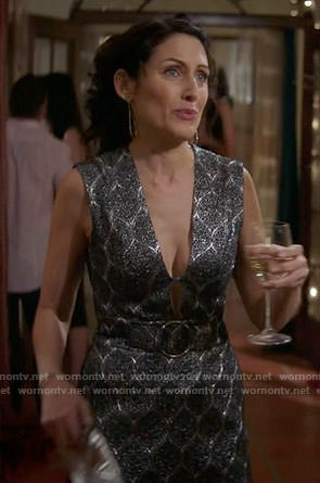Abby's silver belted dress on Girlfriends Guide to Divorce