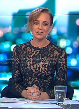 Carrie's floral lace top with trumpet sleeves on The Project