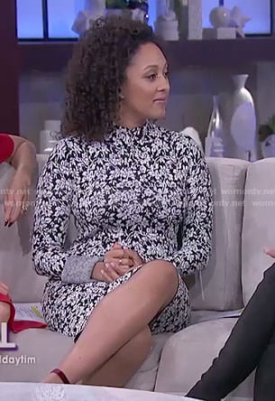 Tamera's black floral bell sleeve dress on The Real