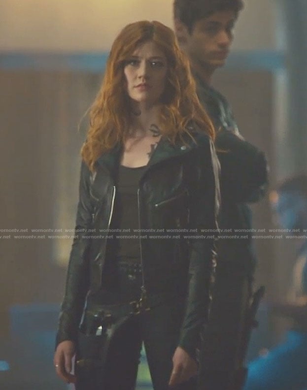 Clary's black moto jacket on Shadowhunters