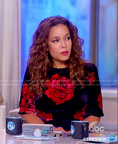 Sunny's rose print velvet midi dress on The View