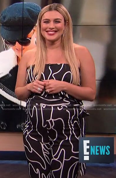 Carissa's black squiggle print strapless jumpsuit on E! News