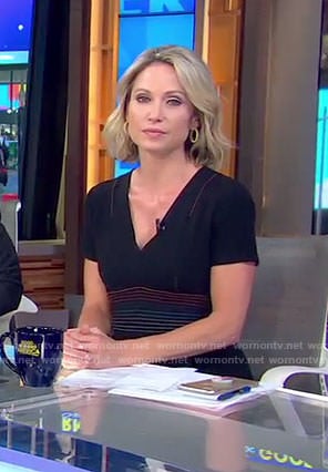 Amy's black v-neck tailored dress on Good Morning America
