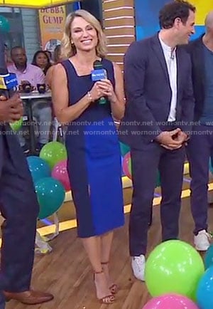 Amy's blue and black front slit dress on Good Morning America