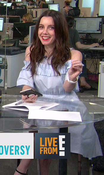 Melanie's blue cold-shoulder ruffle dress on E! News