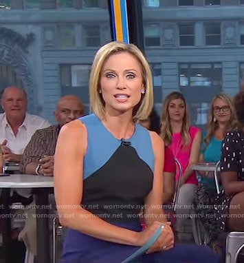 Amy's blue color-block sleeveless dress on Good Morning America