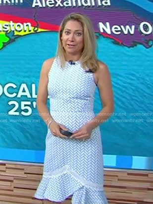 Ginger's blue herringbone ruffle hem dress on Good Morning America