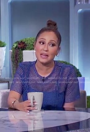 Adrienne's blue mesh overlay dress on The Real