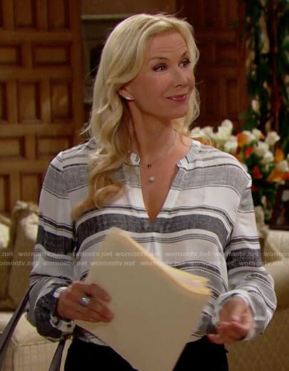 Brooke's striped v-neck top on The Bold and the Beautiful