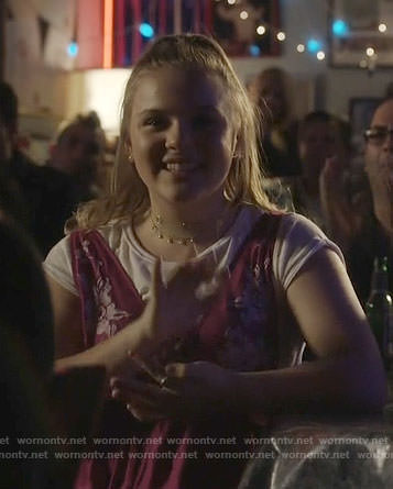 Daphne's pink embroidered lace-up dress on Nashville
