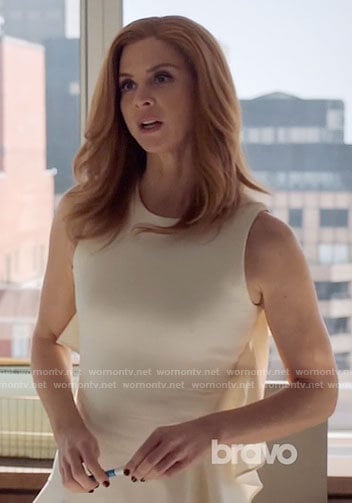 Donna's white ruffled dress on Suits