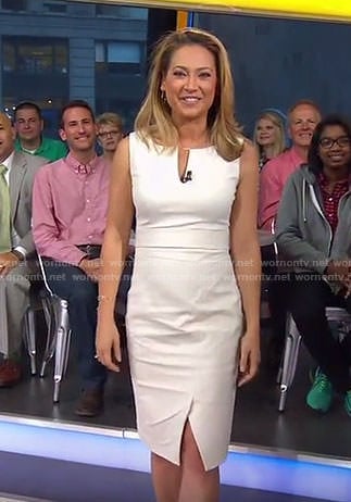 Ginger's cream split neck sleeveless dress on Good Morning America