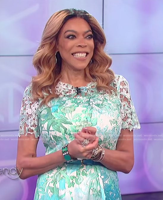Wendy's green lace trimmed ombre dress on The Wendy Williams Show