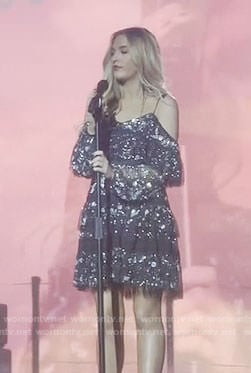 Maddie's black embellished cold-shoulder dress on Nashville