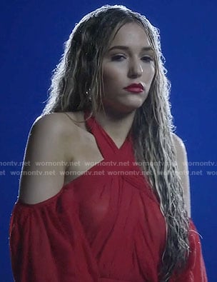 Maddie's red cold-shoulder gown on Nashville