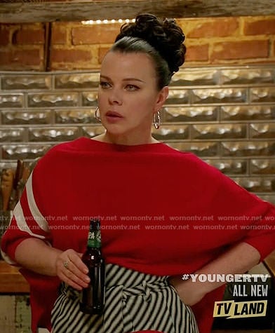 Maggie's red sweater with tie back on Younger