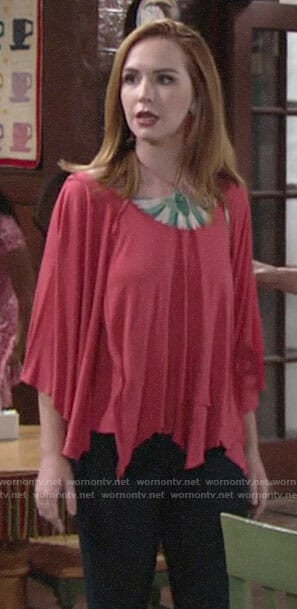 Mariah's coral top with green embroidery on The Young and the Restless